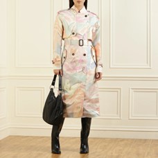 Women Cream Printed Trench Coat