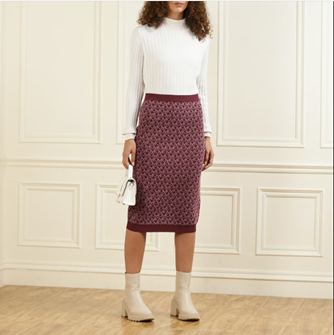 Michael Kors Women Maroon All-Over MK Midi Skirt by The Collective