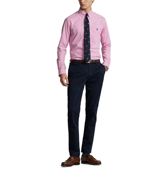 Polo Ralph lauren Men Pink Custom Fit Plaid Stretch Poplin Shirt by The Collective