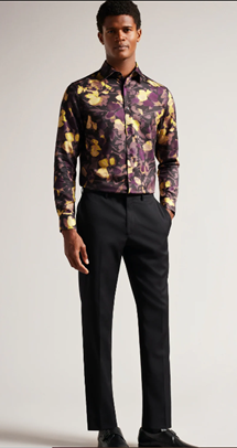 Ted Baker: Brown Sleven Long Sleeve Watercolour Print Shirt @ The Collective