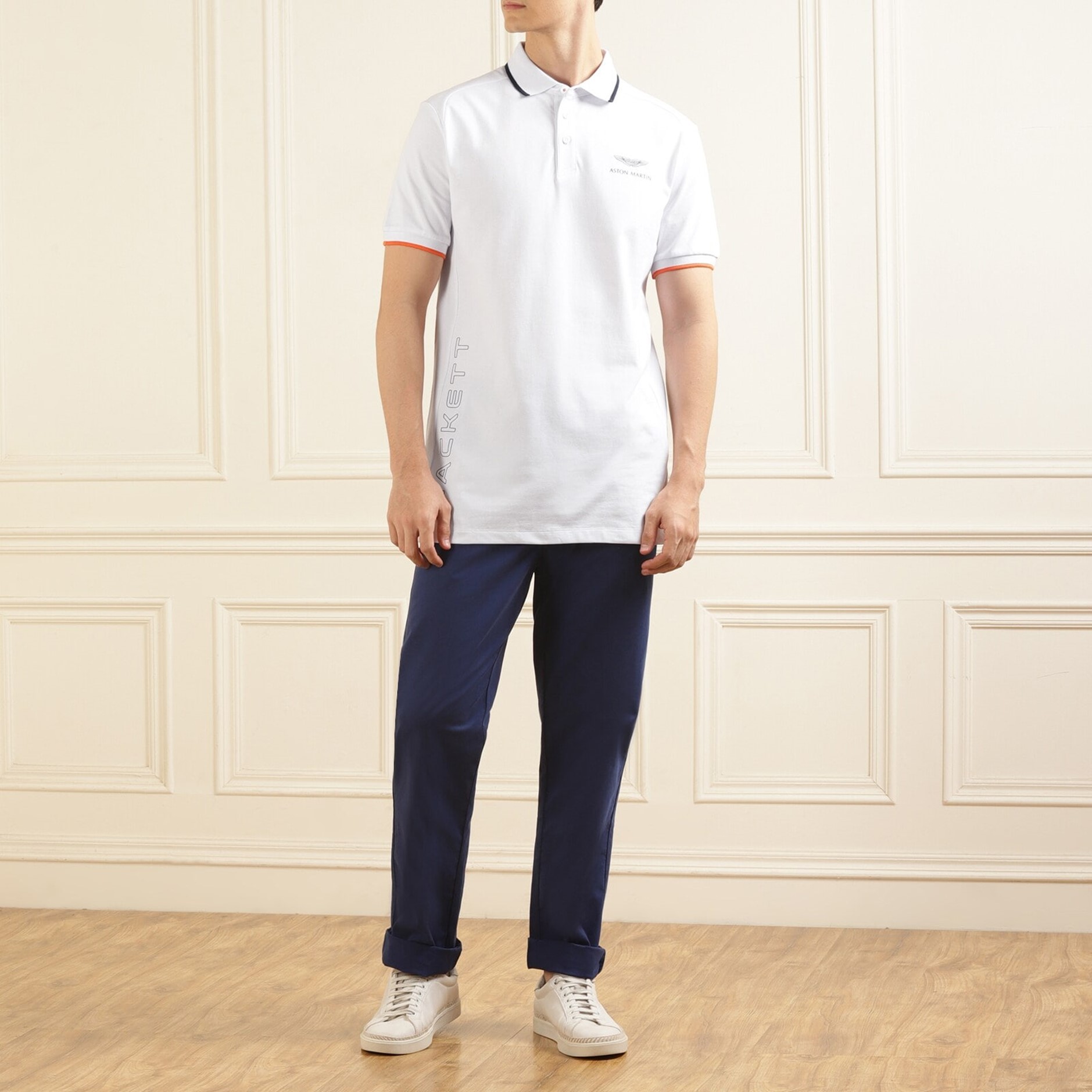 Men White Front Vertical Branding Polo from Hackett London- The Collective